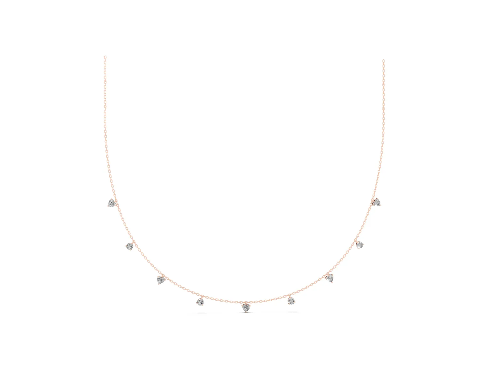Heart and Round Diamond Station Necklace Rose gold