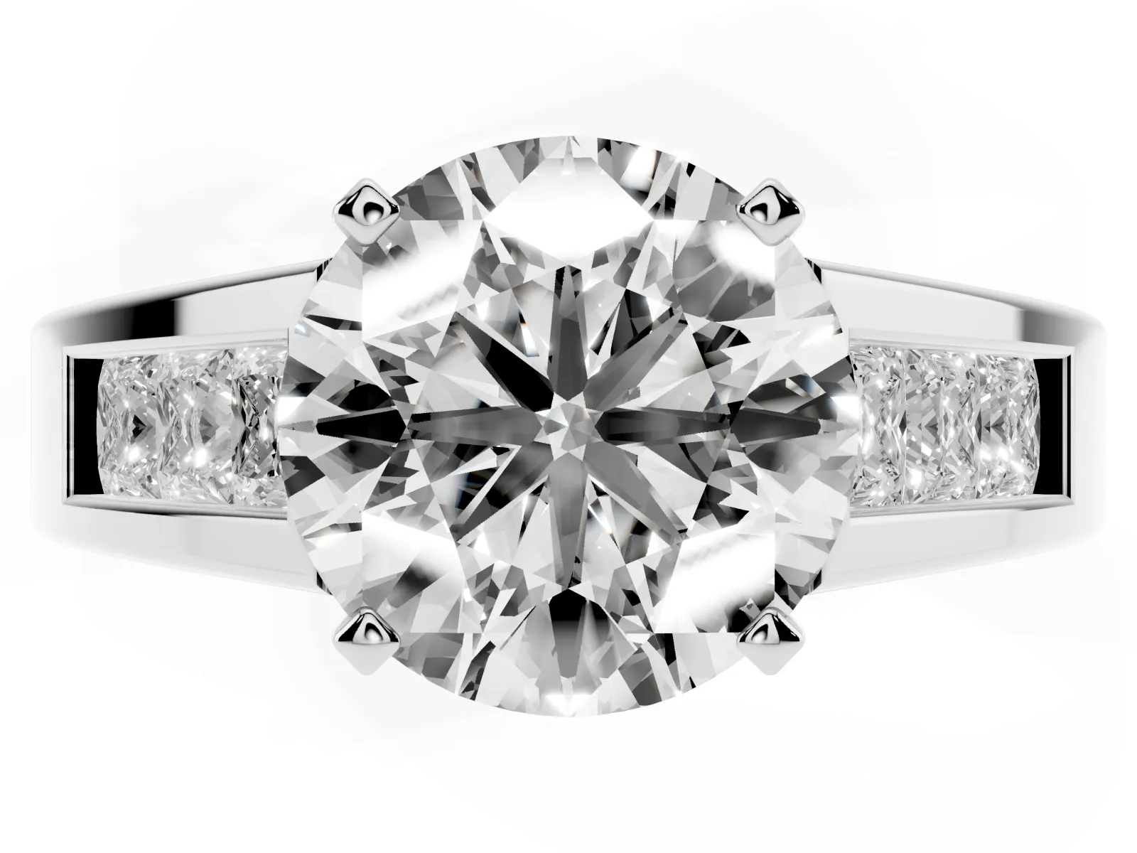 Round Cut Cut Channel Set Solitaire Ring with Four-Prong Setting Platinum