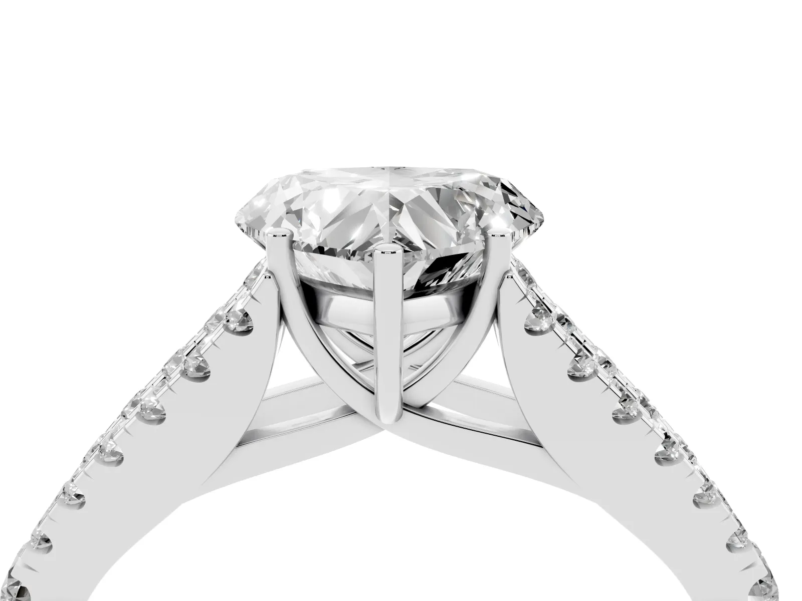 Heart Cut Diamond Split Shank Engagement Ring with Round Pavé and Prong Setting White gold