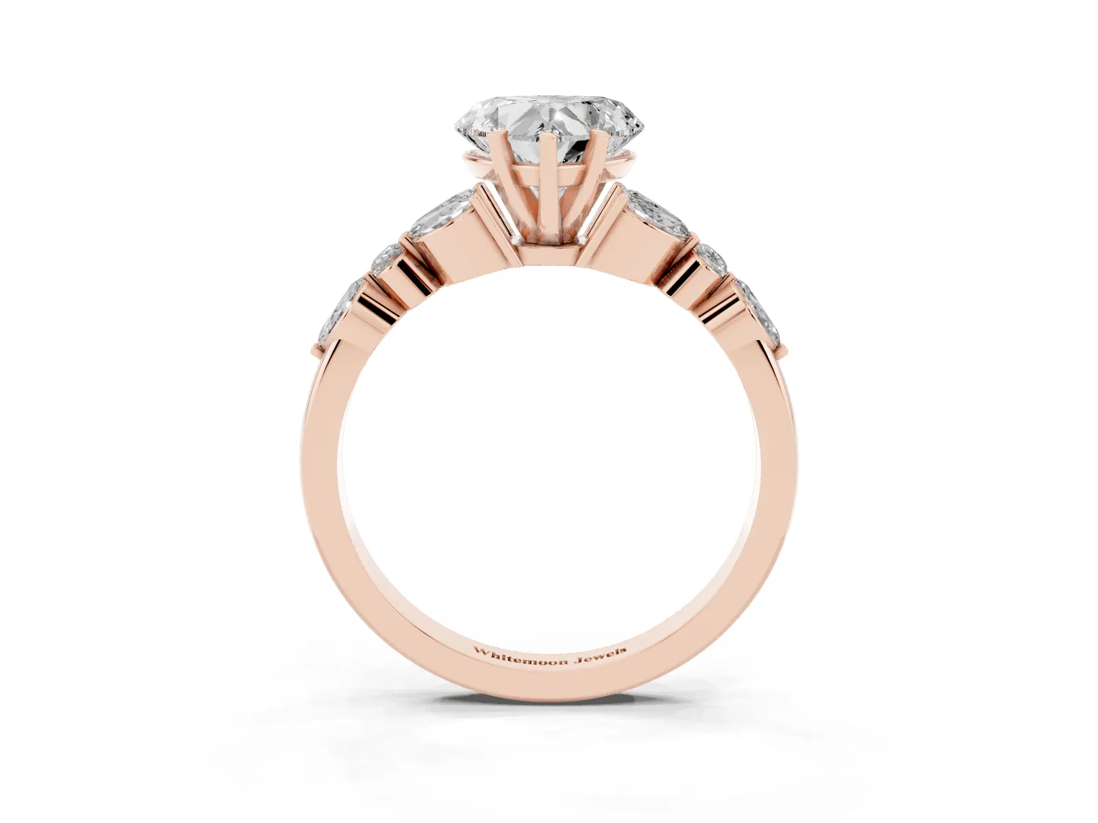 Heart Cut Diamond Solitaire Ring with Side Stones and Four-Prong Setting Rose gold