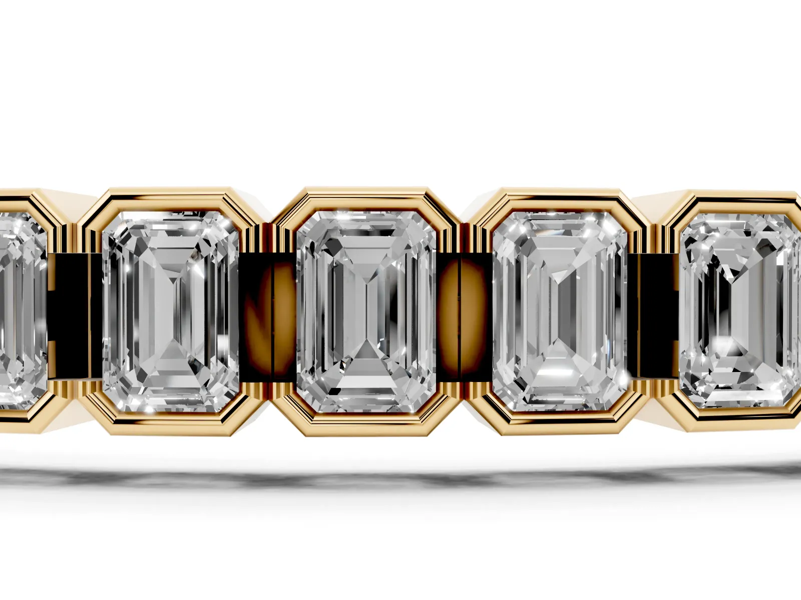 Emerald Cut Diamond Tennis Bracelet with Half Bezel Setting Yellow gold