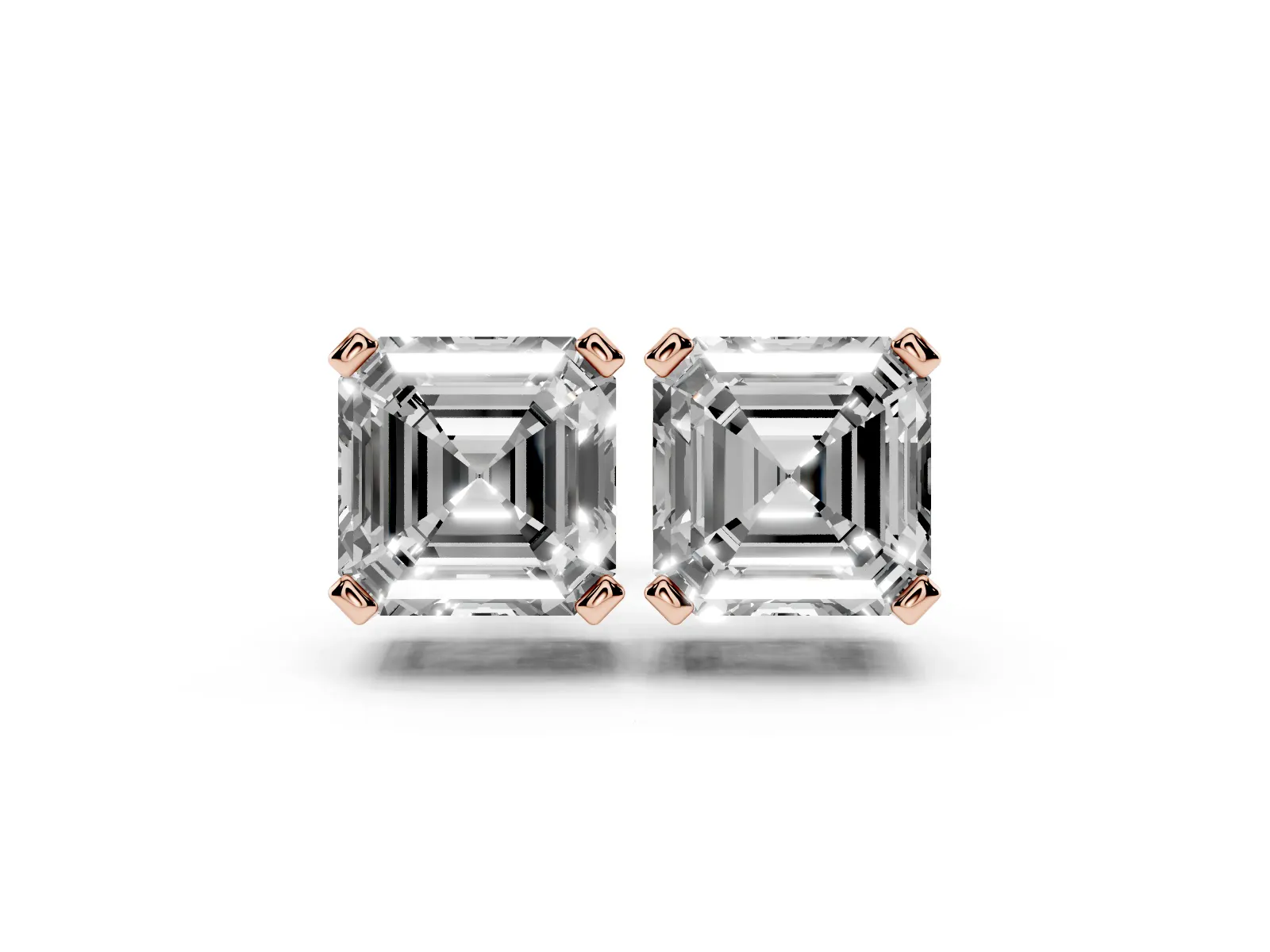 Asscher Cut Diamond Stud Earrings Rose gold