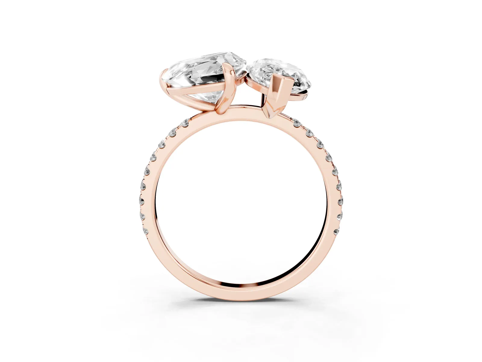Heart and Marquise Toi Moi Ring with Prong Setting and Pave Band Rose gold