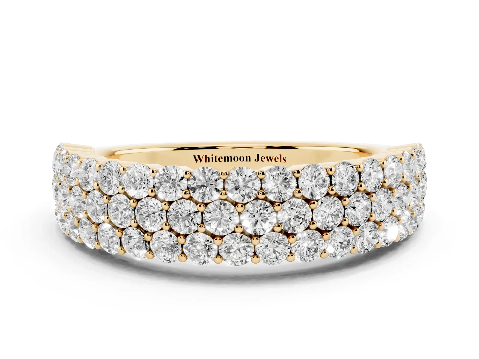 Round Diamond Checkerboard Pavé Promise Ring with Round Diamond Accents Yellow gold