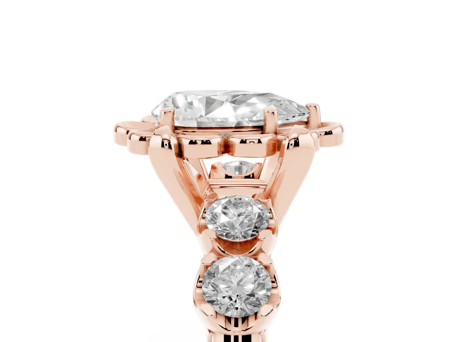 Pear Cut Cut Diamond Floral Halo Engagement Ring with Shared Prong Setting Rose gold