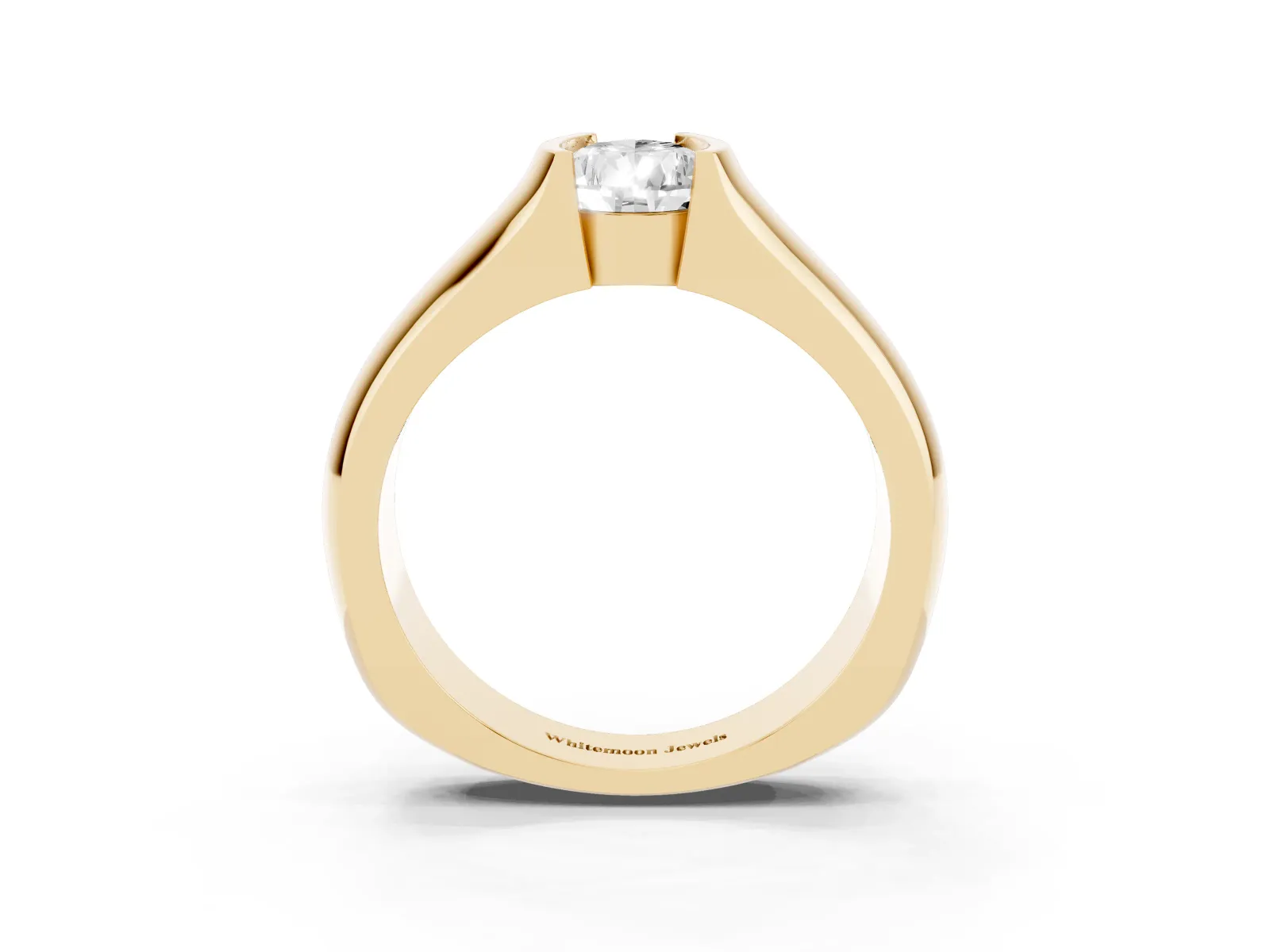 Pear Cut Solitaire Bezel Set Diamond Ring with Wide Band Yellow gold