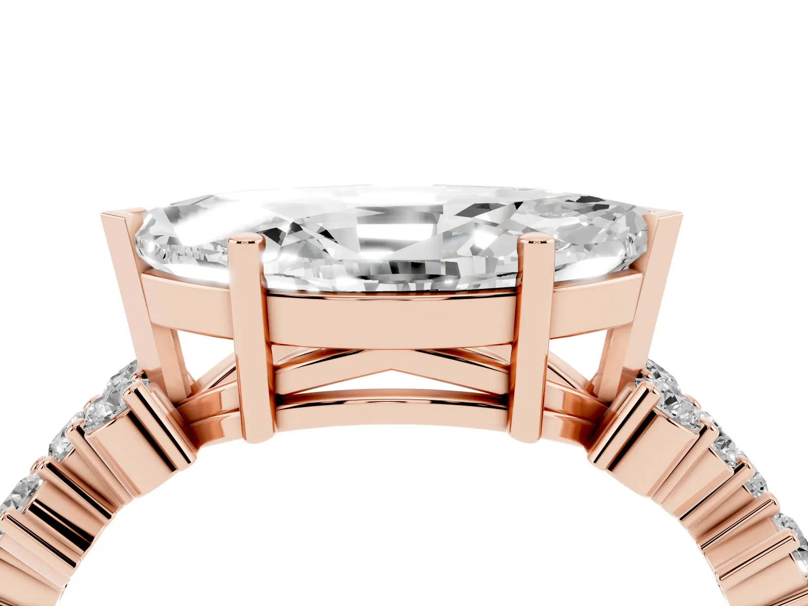Marquise Cut Diamond Scattered Round Accent Ring with Prong Setting Rose gold