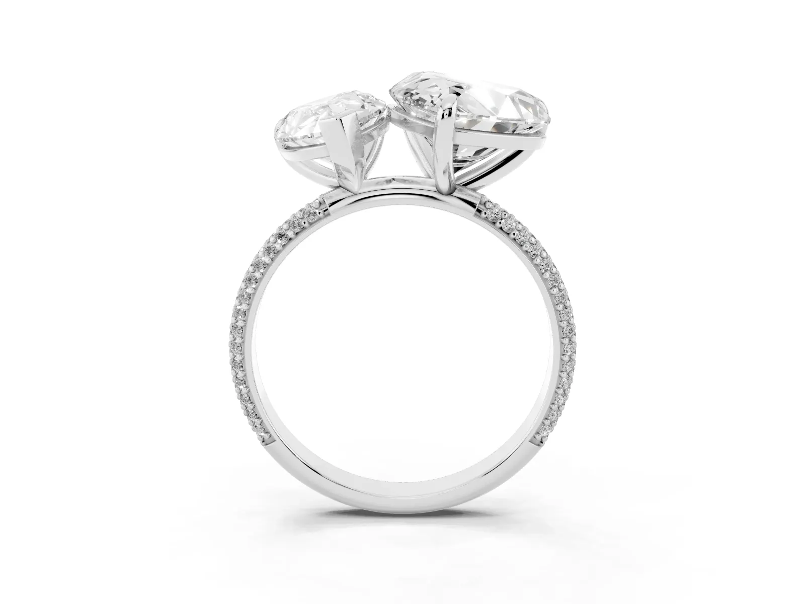 Pear and Heart Toi Moi Ring with Prong Setting and Micro Pave Band White gold