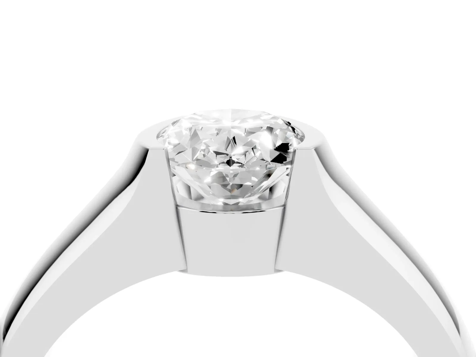 Oval Cut Solitaire Bezel Set Diamond Ring with Wide Band Platinum