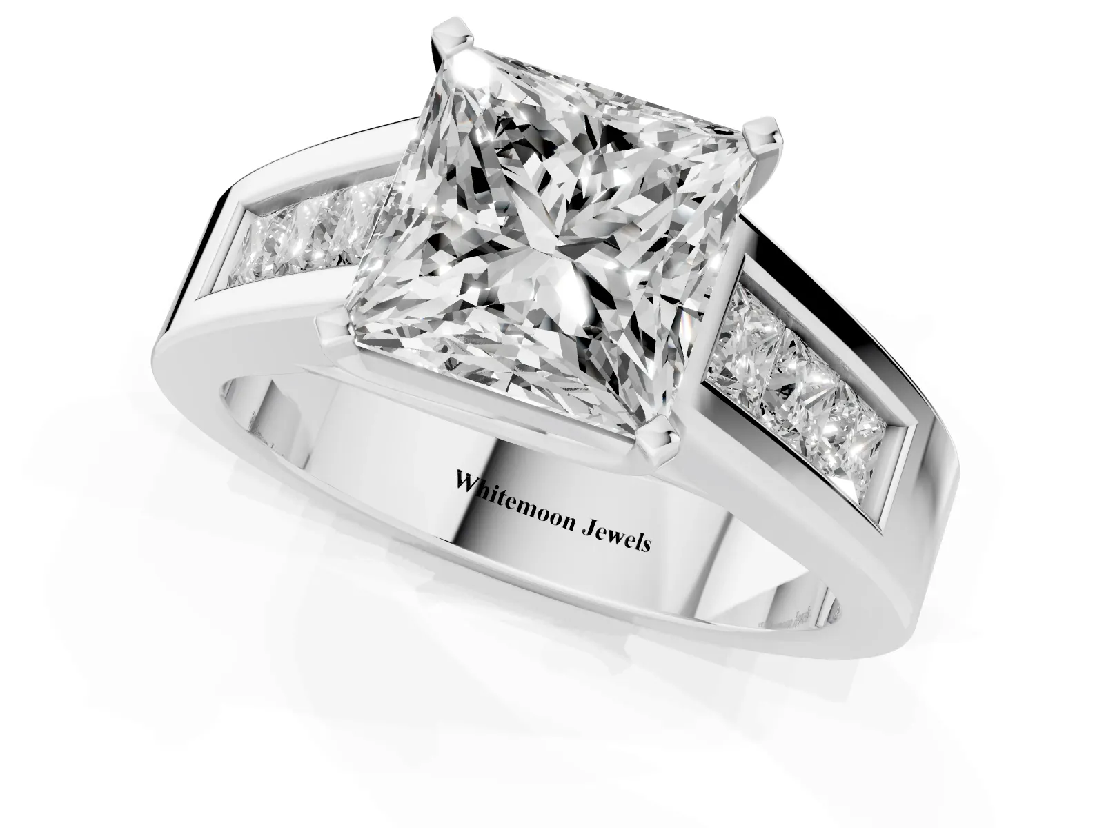 Princess Cut Cut Channel Set Solitaire Ring with Four-Prong Setting Platinum