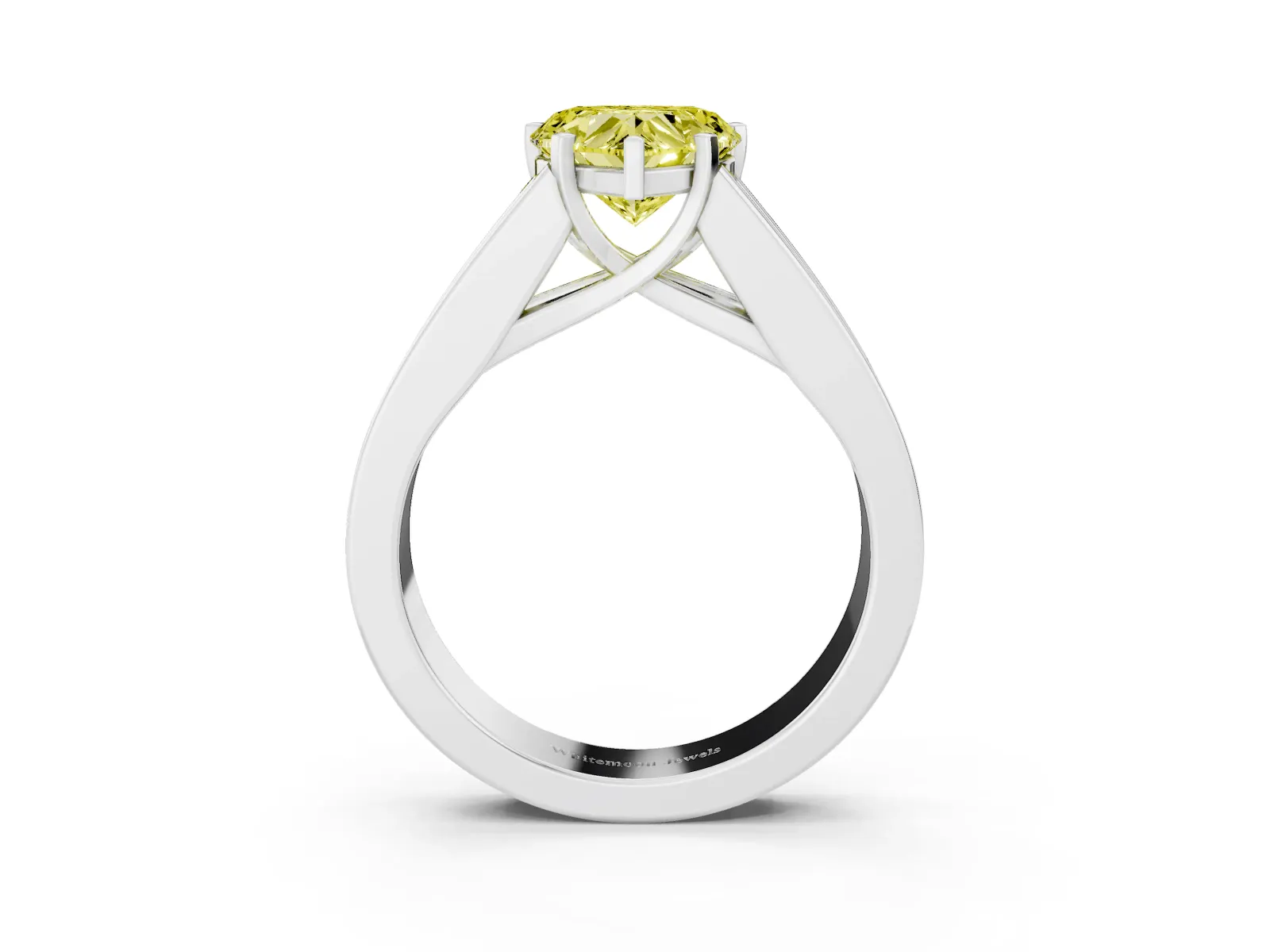 Fancy Yellow Heart Cut Cut Channel Set Solitaire Ring with Four-Prong Setting White gold
