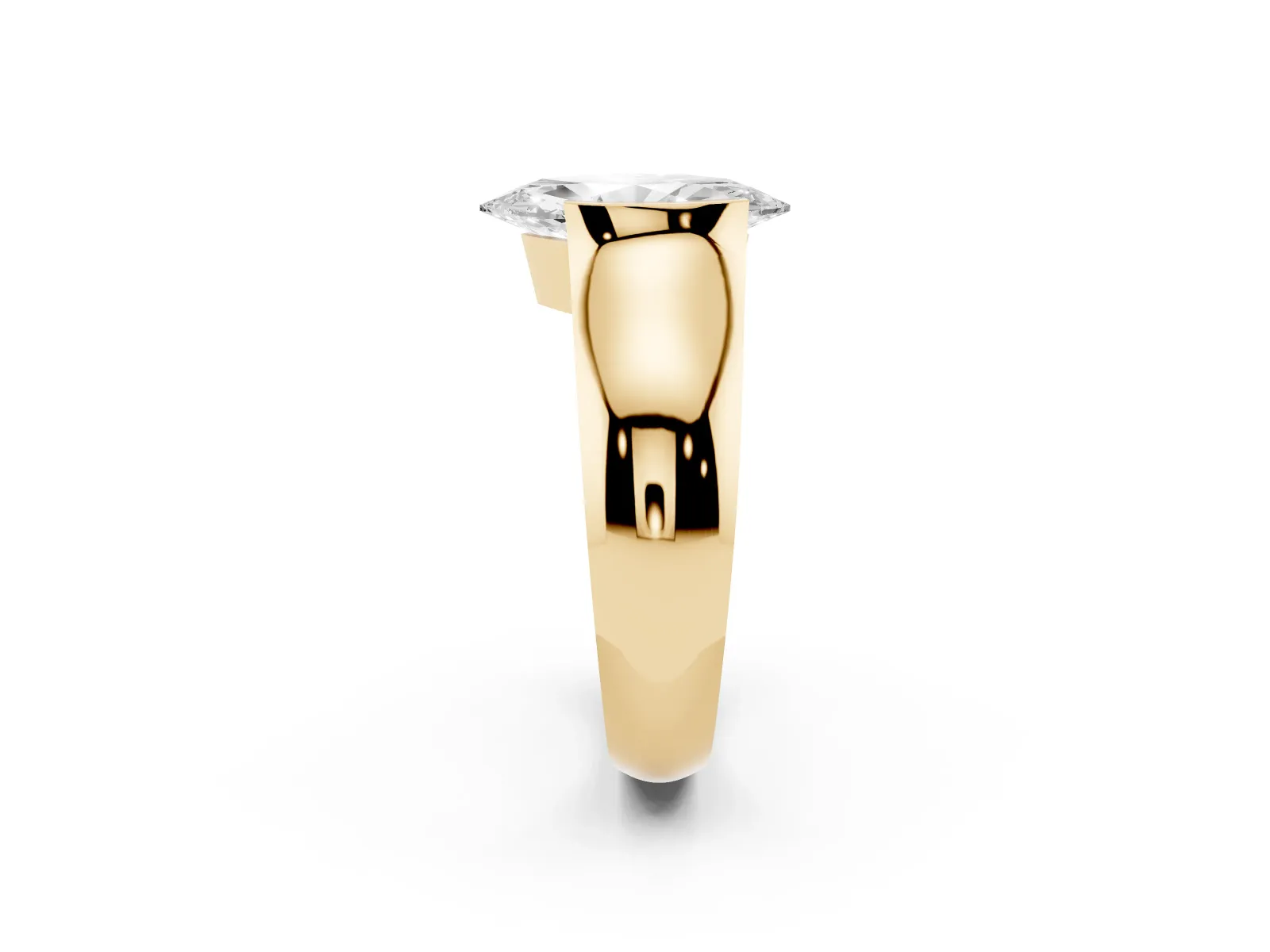 Marquise Cut Solitaire Bezel Set Diamond Ring with Wide Band Yellow gold