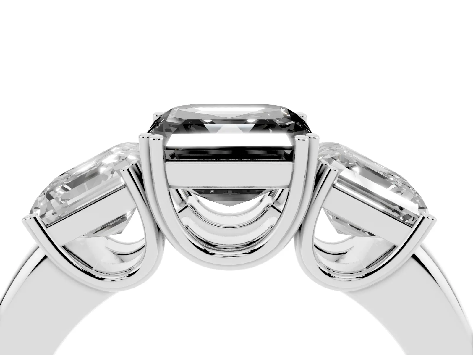 Fancy Black Three-Stone Asscher Cut Cut Diamond Ring with Channel Set Band and Four-Prong Setting White gold