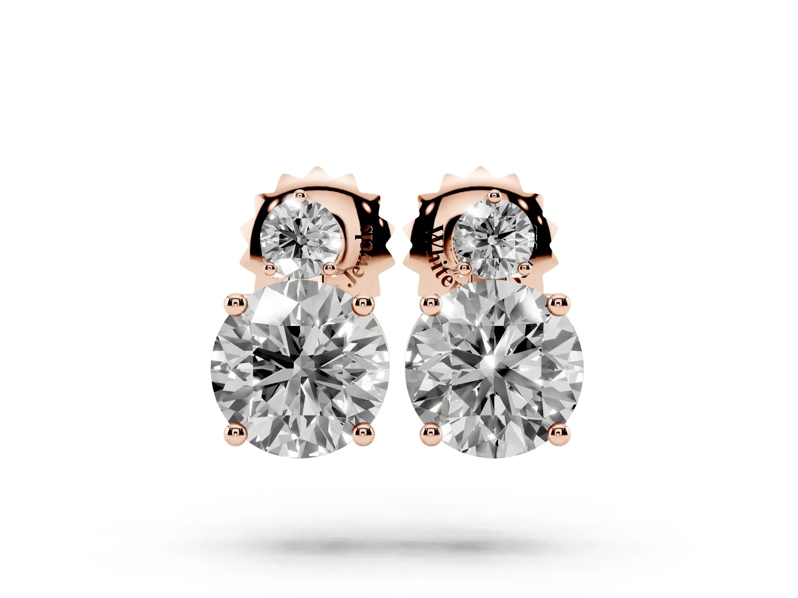 Round Diamond Basket-Set Stud Earrings with Diamond Accent Rose gold