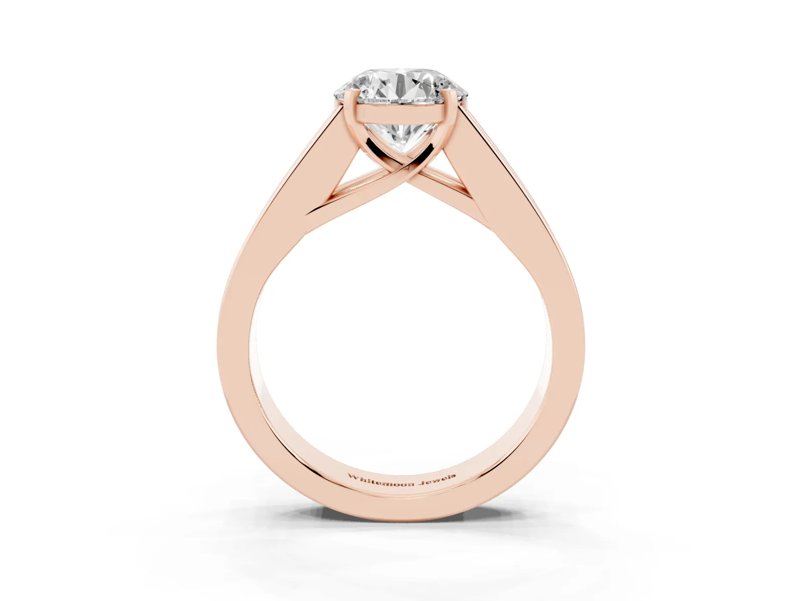 Round Cut Cut Channel Set Solitaire Ring with Four-Prong Setting Rose gold