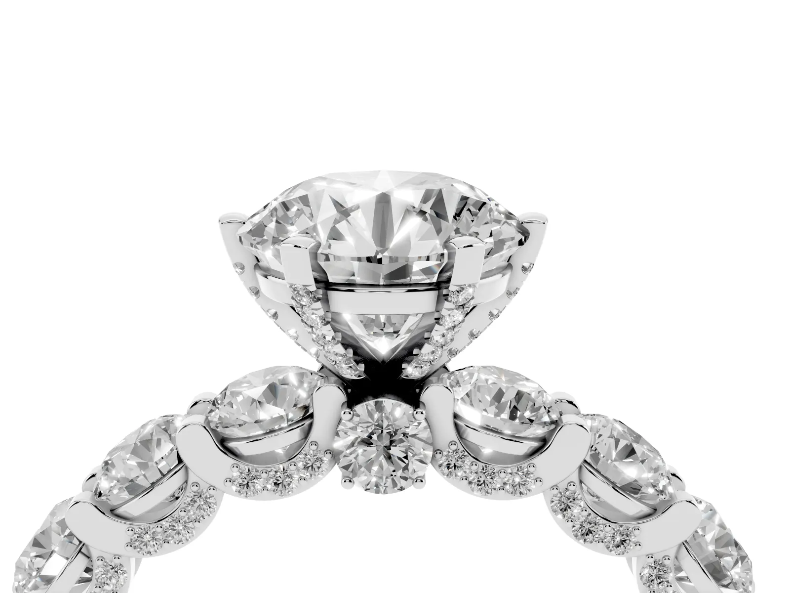 Round Cut Diamond Side Stone Engagement Ring with Four-Prong Setting Platinum