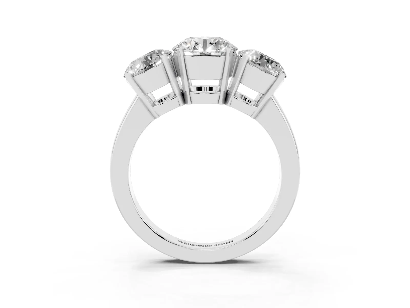 Three-Stone Round Cut Cut Diamond Ring with Channel Set Band and Four-Prong Setting Platinum
