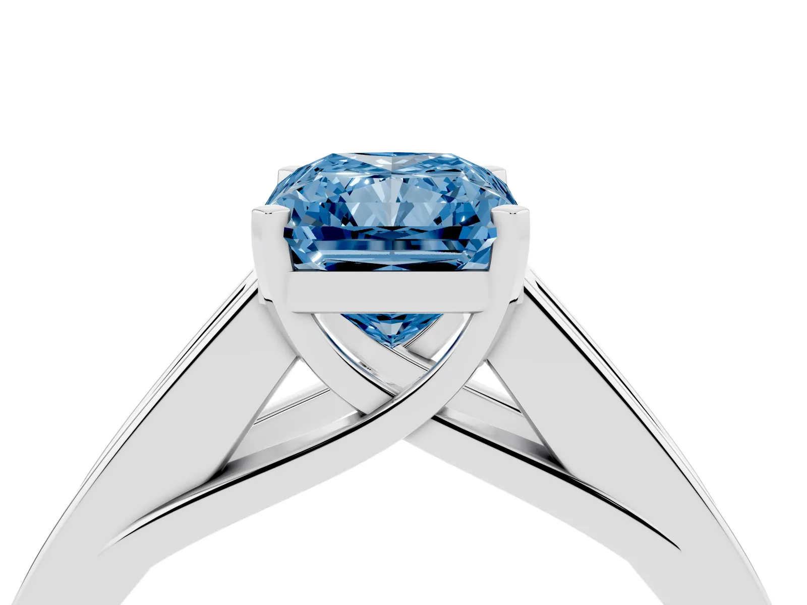 Fancy Blue Radiant Cut Cut Channel Set Solitaire Ring with Four-Prong Setting Platinum
