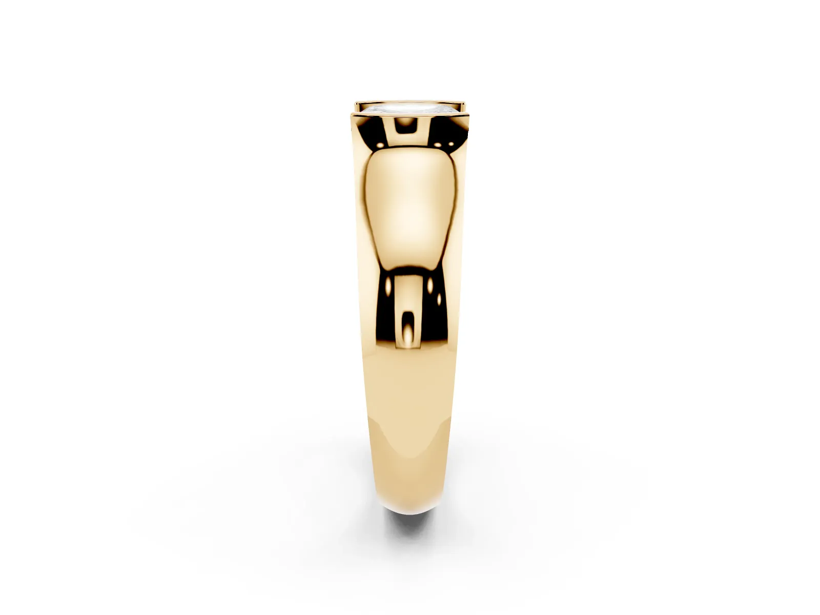 Asscher Cut Solitaire Bezel Set Diamond Ring with Wide Band Yellow gold