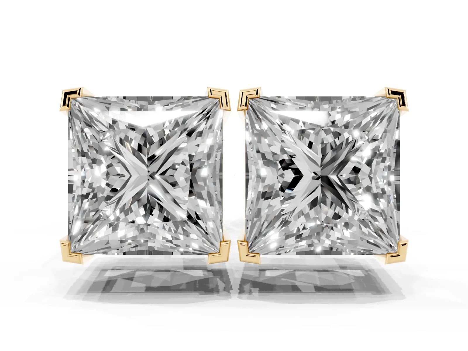 Princess Cut Diamond Stud Earrings Yellow gold