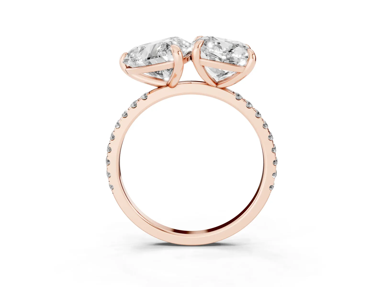 Cushion and Heart Toi Moi Ring with Prong Setting and Pave Band Rose gold