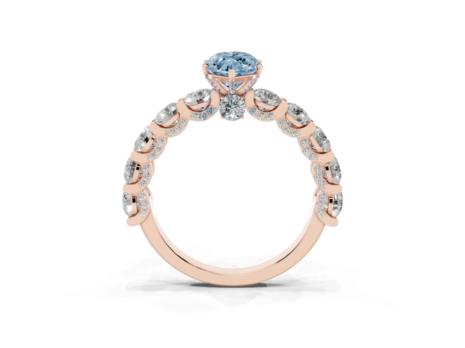 Fancy Blue Marquise Cut Diamond Side Stone Engagement Ring with Four-Prong Setting Rose gold