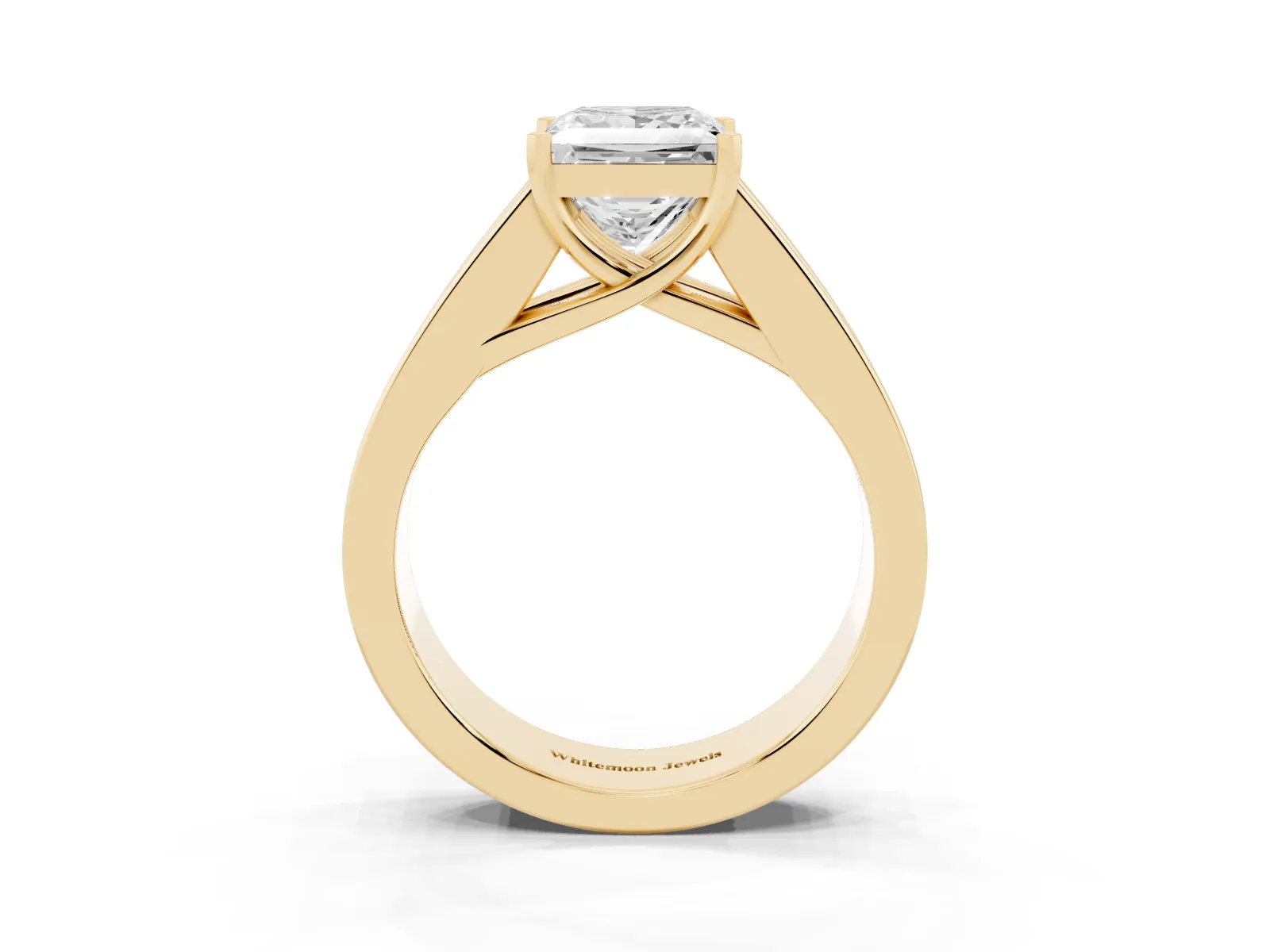 Princess Cut Cut Channel Set Solitaire Ring with Four-Prong Setting Yellow gold