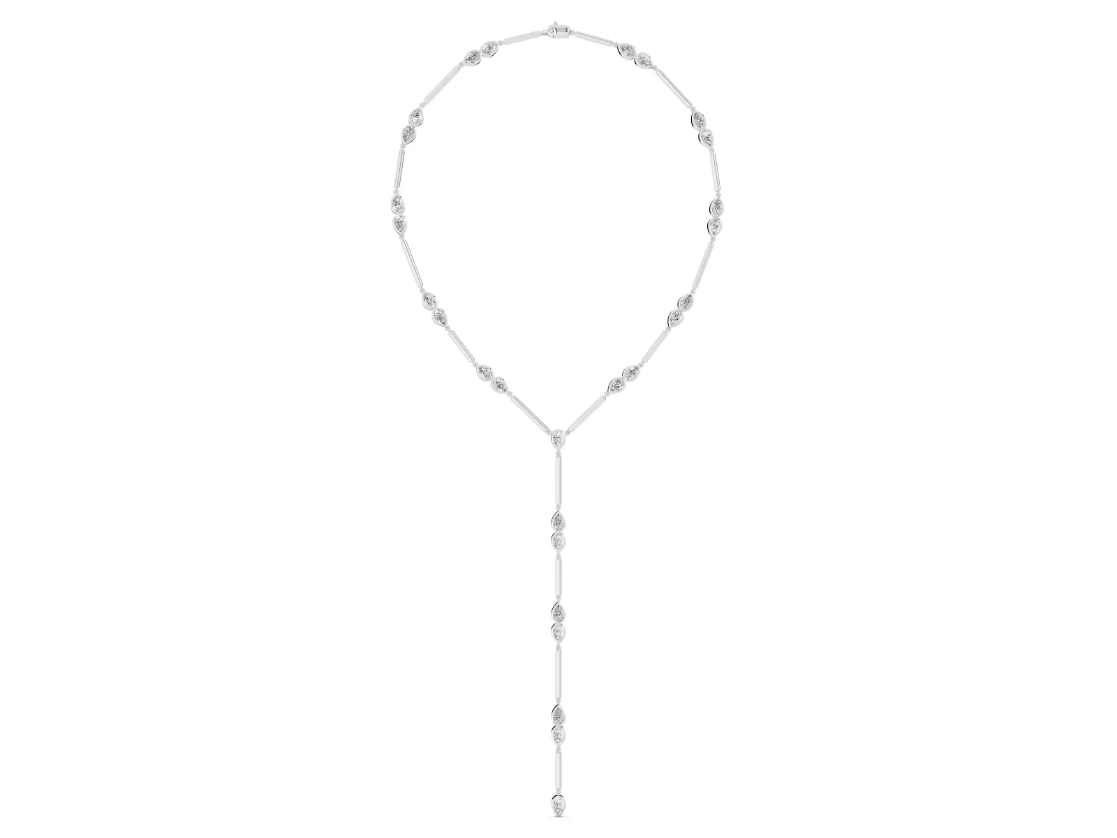 Pear Diamond Lariat Necklace with Station Accents Silver