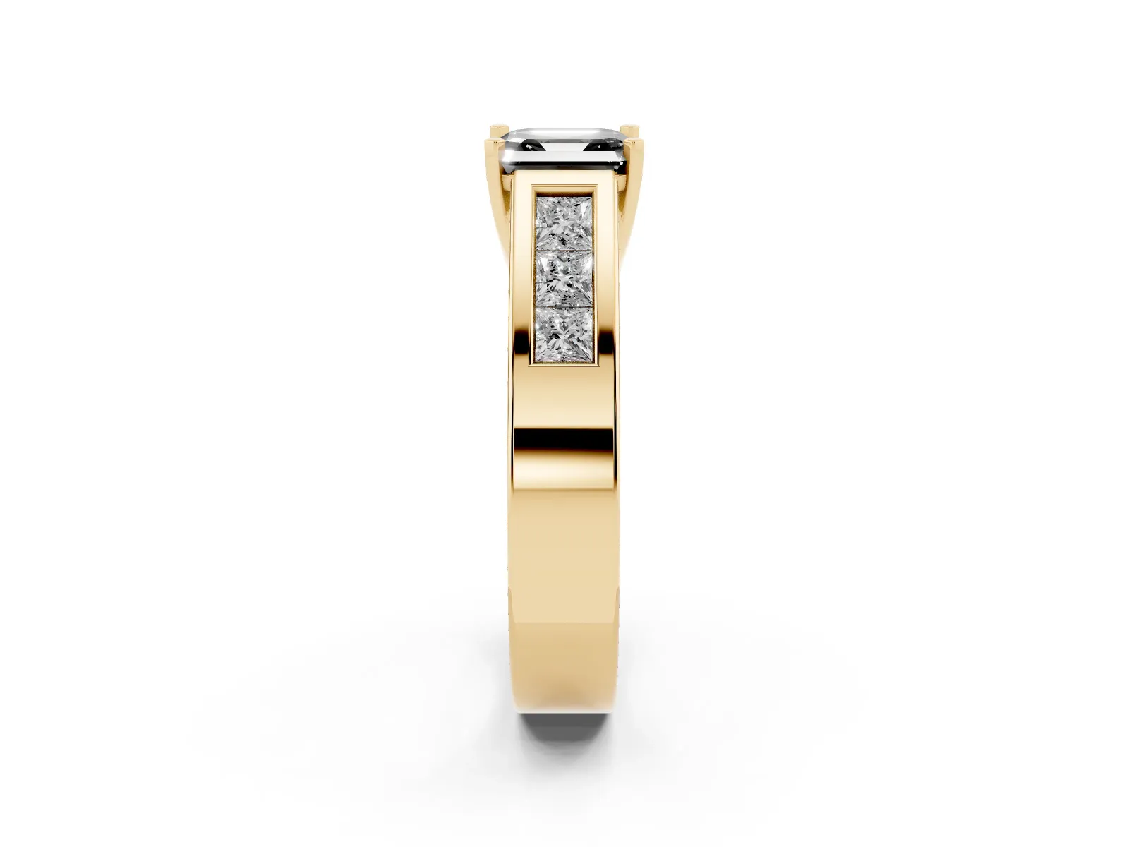 Fancy Black Asscher Cut Cut Channel Set Solitaire Ring with Four-Prong Setting Yellow gold