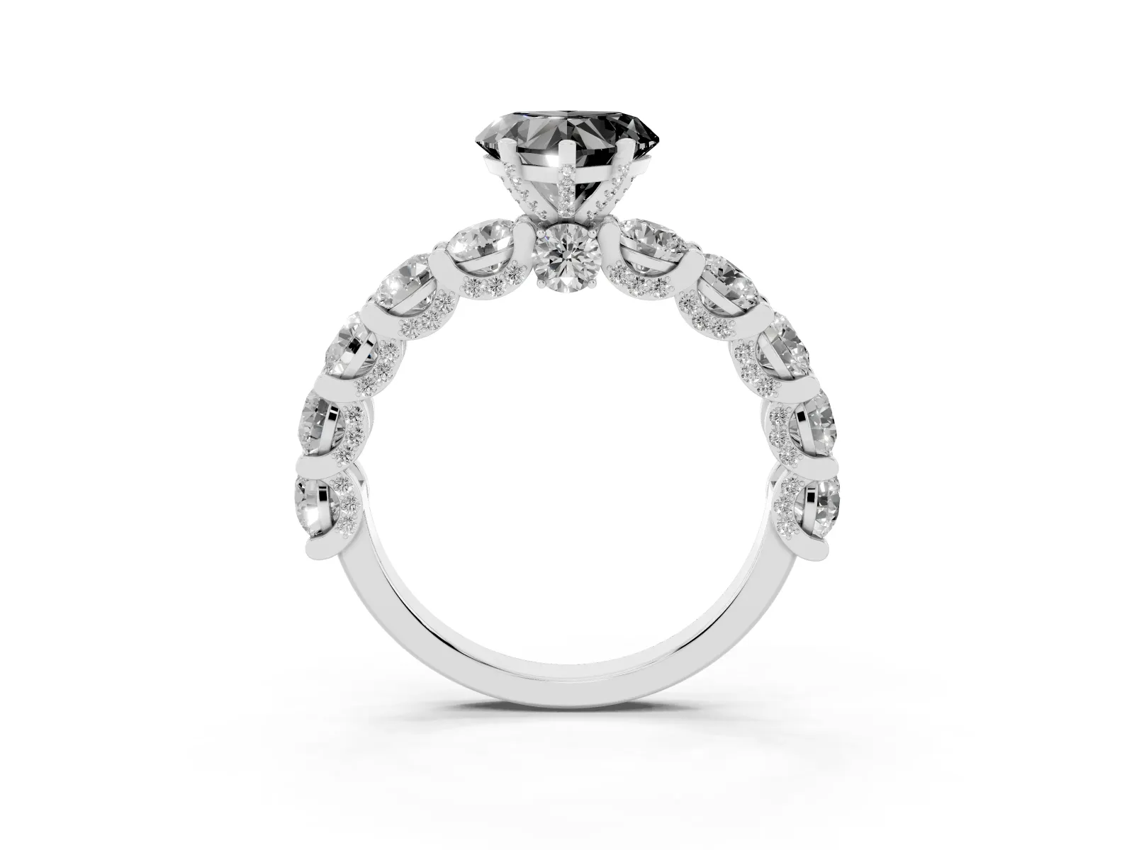 Fancy Black Heart Cut Diamond Side Stone Engagement Ring with Four-Prong Setting Platinum