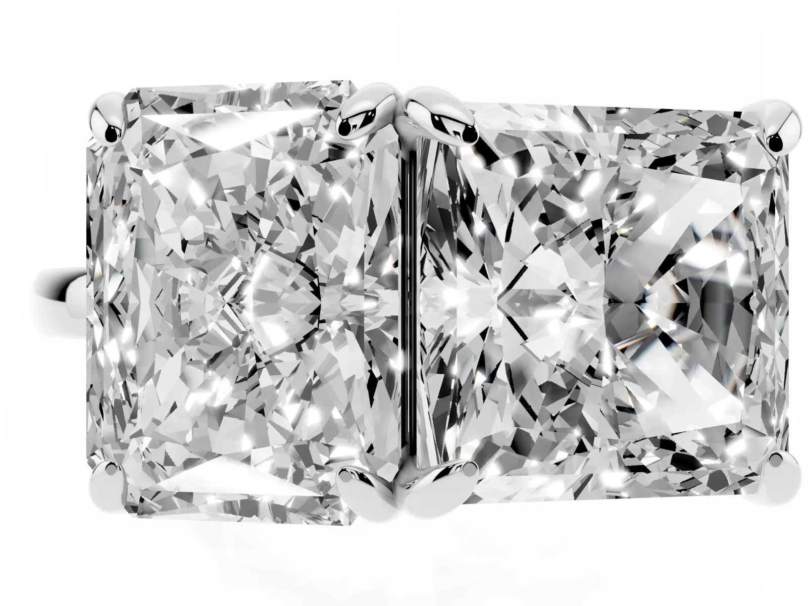 Radiant and Princess Toi Moi Ring with Prong Setting and Plain Band White gold