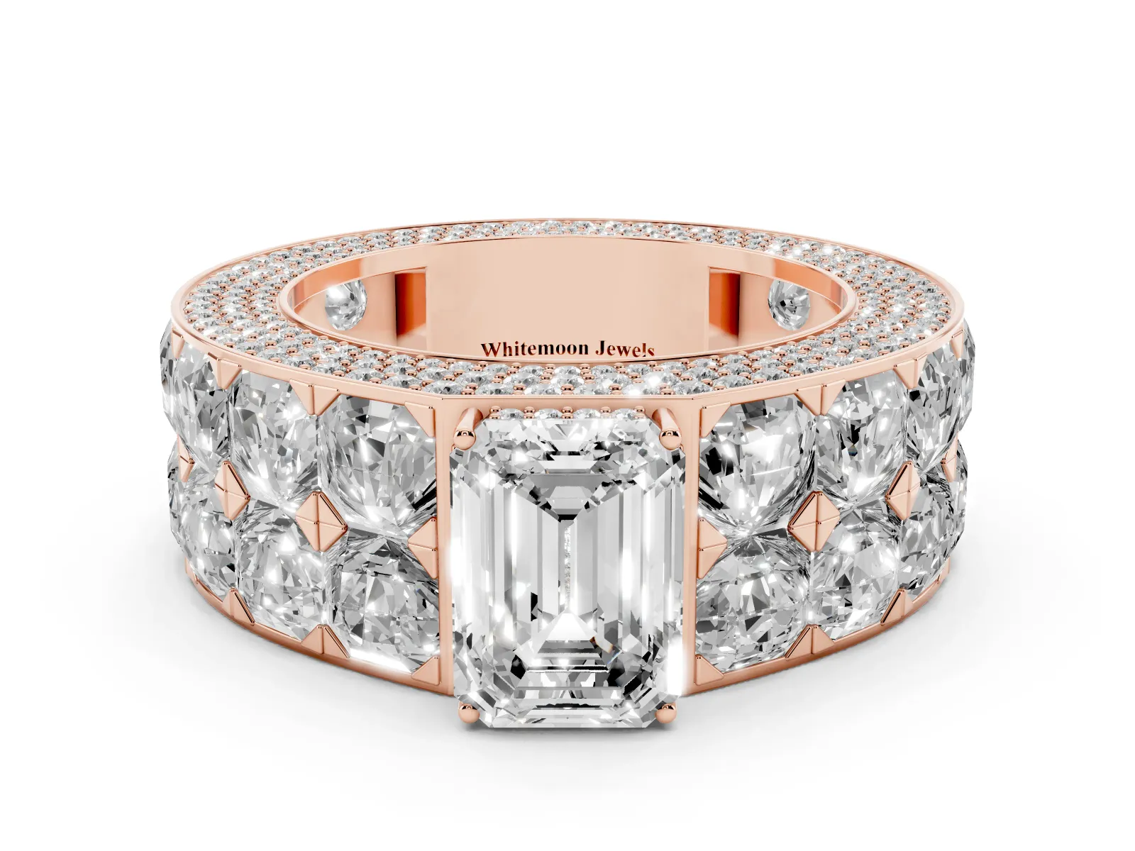 Emerald Cut Diamond Radiant Pavé Mens Ring Rose gold