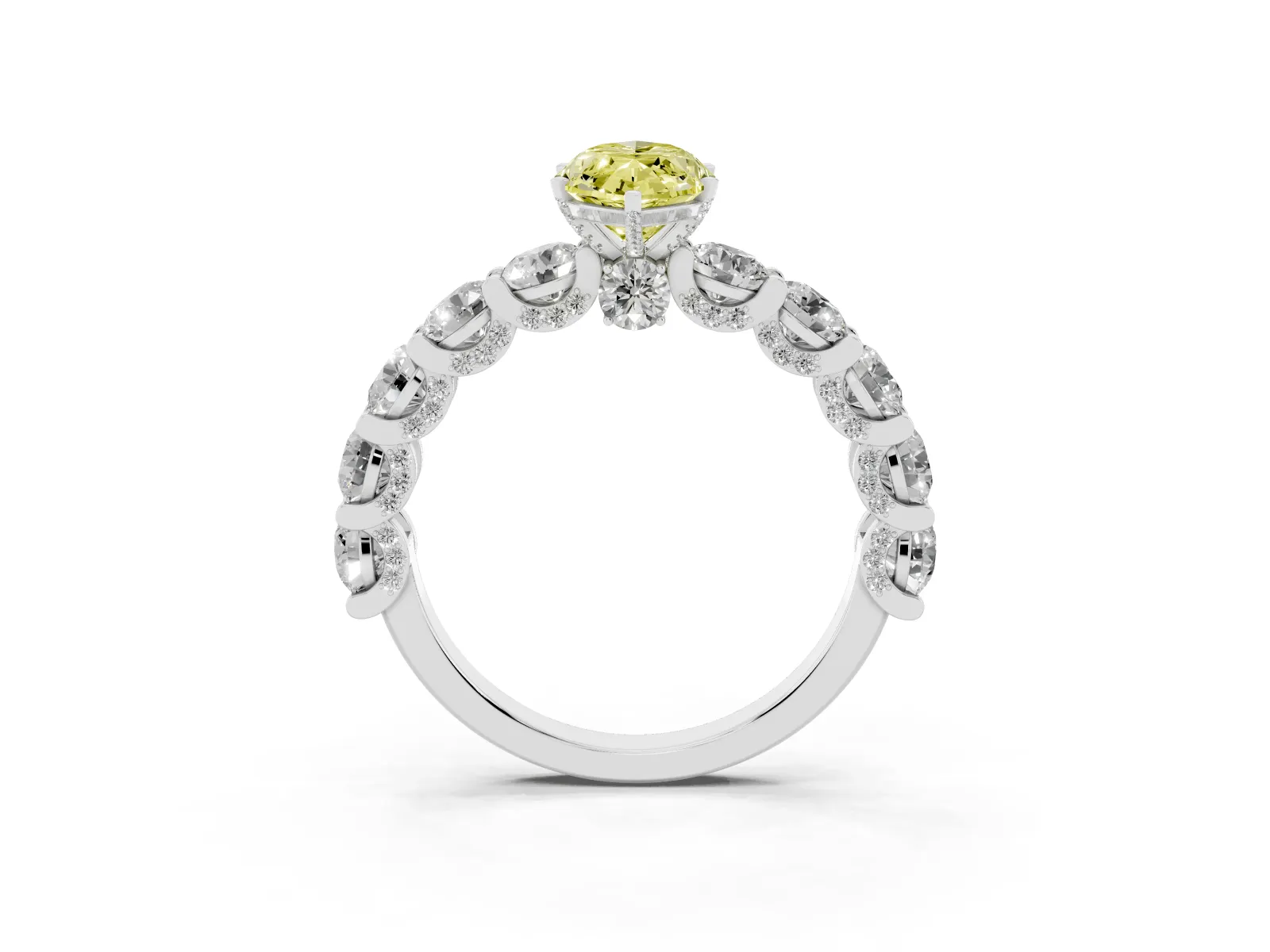 Fancy Yellow Marquise Cut Diamond Side Stone Engagement Ring with Four-Prong Setting Platinum