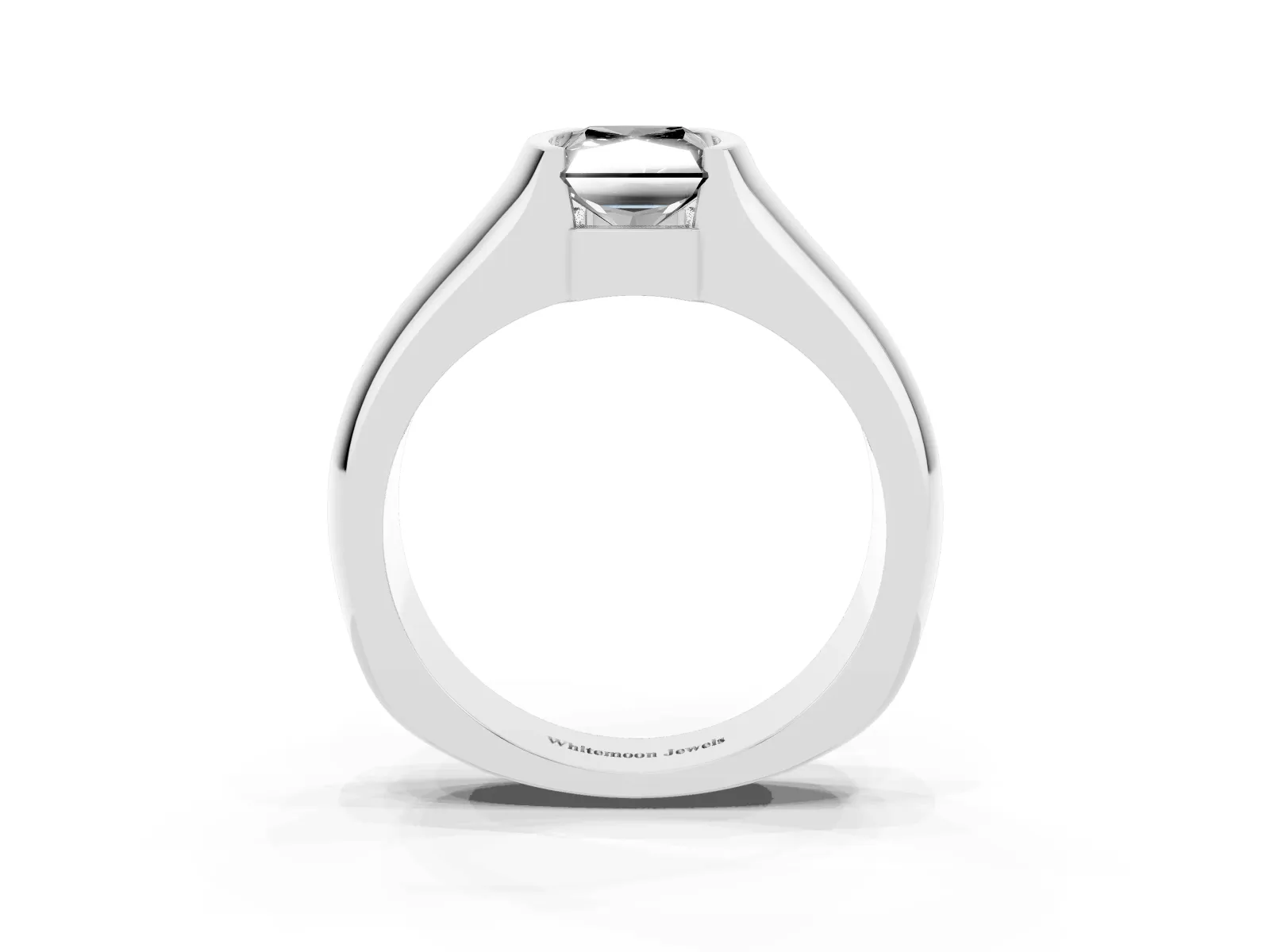 Fancy Black Radiant Cut Solitaire Bezel Set Diamond Ring with Wide Band White gold