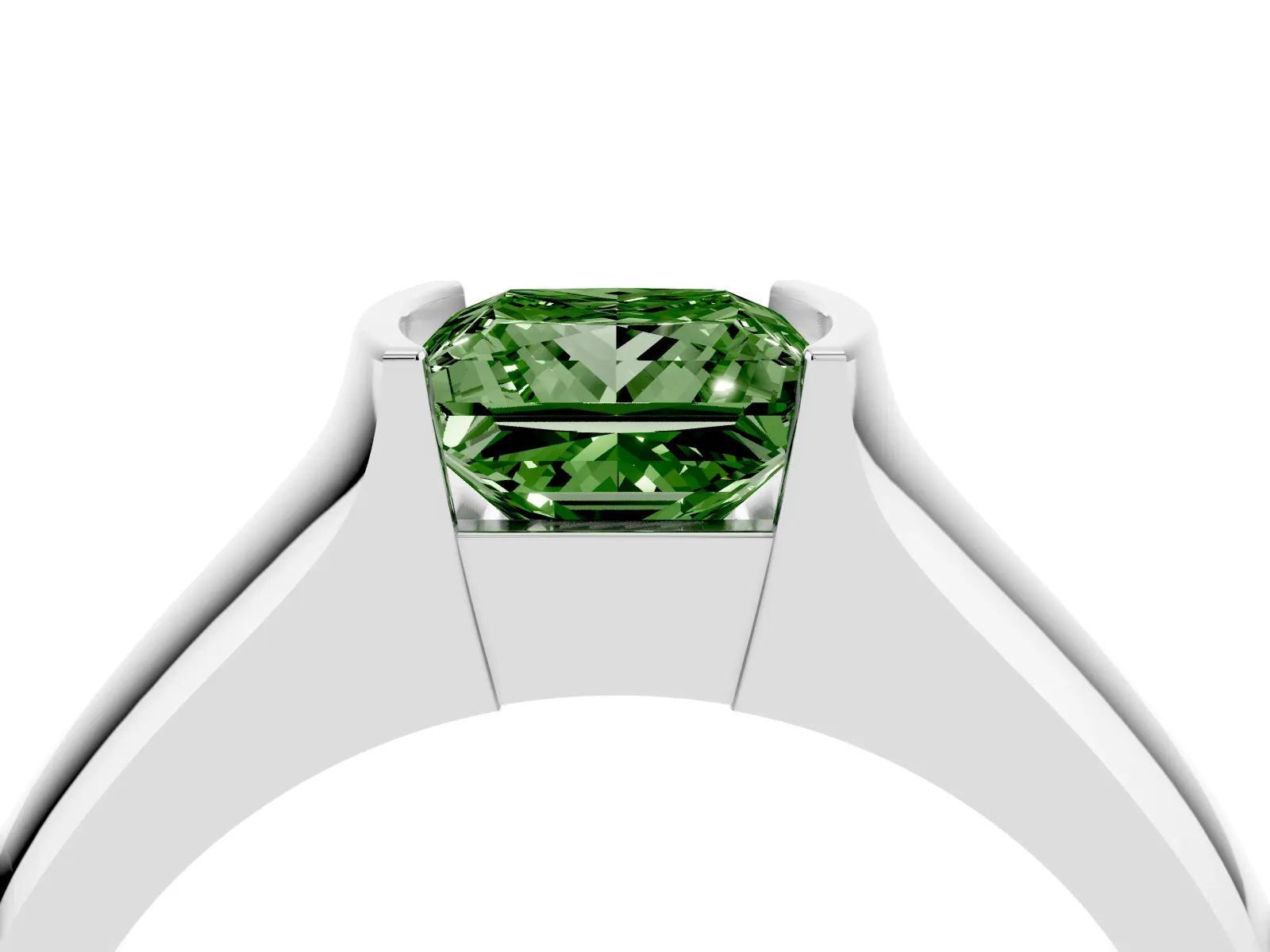 Fancy Green Princess Cut Solitaire Bezel Set Diamond Ring with Wide Band White gold