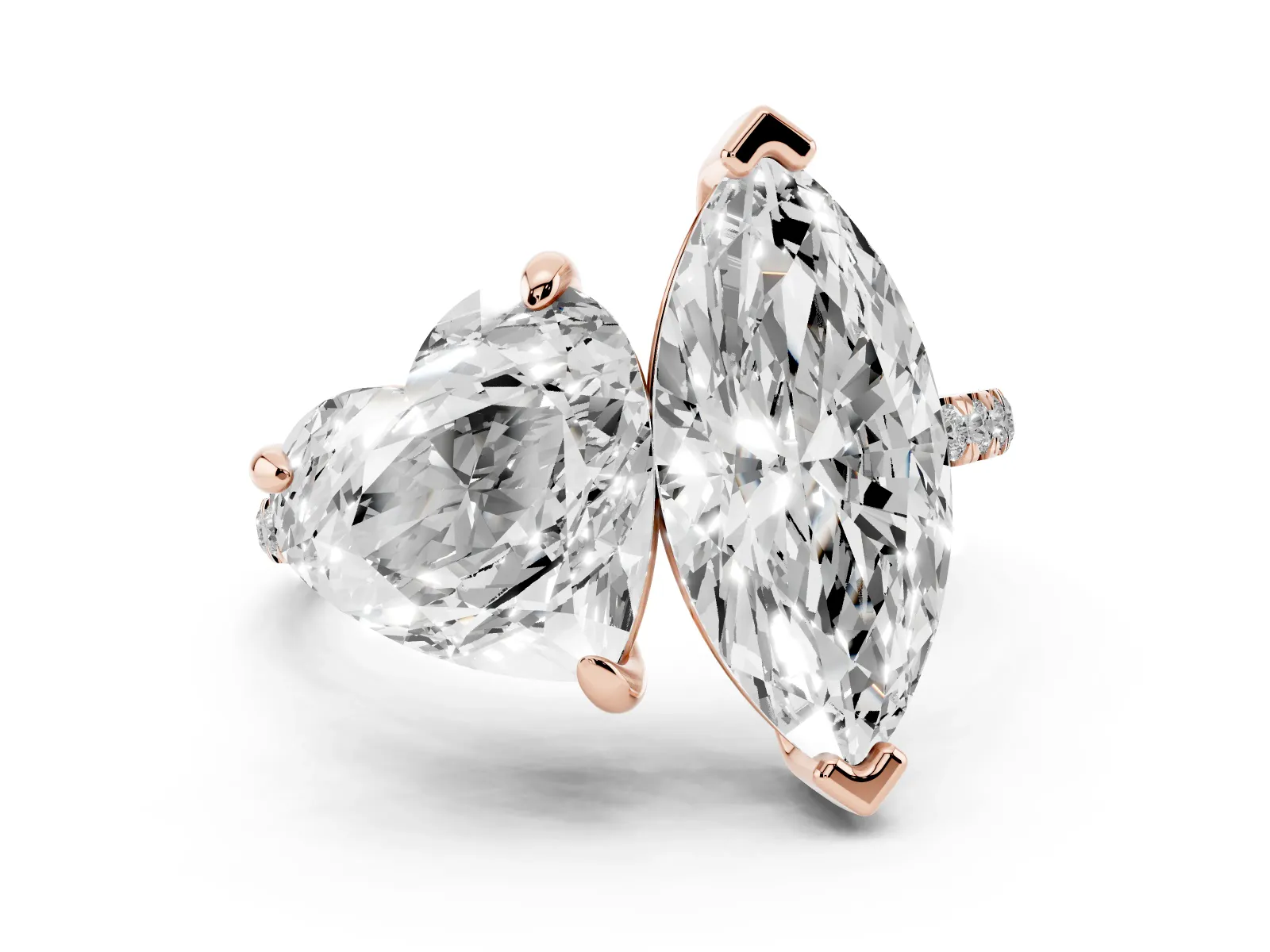 Heart and Marquise Toi Moi Ring with Prong Setting and Pave Band Rose gold