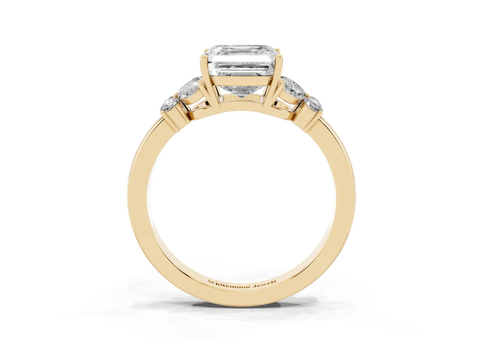 Asscher Cut Cut Solitaire Floral Diamond Ring with Four-Prong Setting Yellow gold