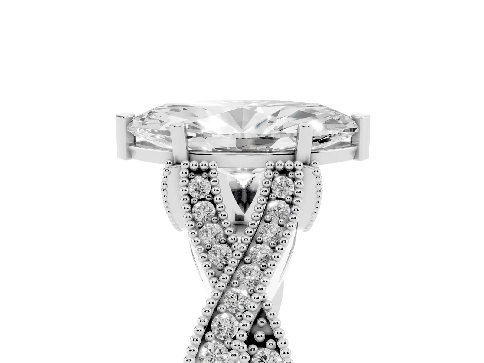 Marquise Cut Cut Diamond Twisted Band with Milgrain Pave Setting and Four-Prong Setting Platinum