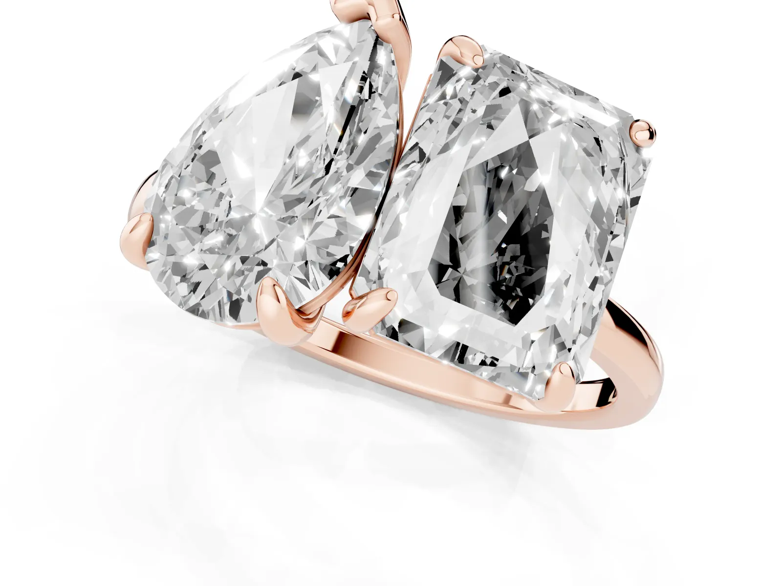 Pear and Radiant Toi Moi Ring with Prong Setting and Plain Band Rose gold