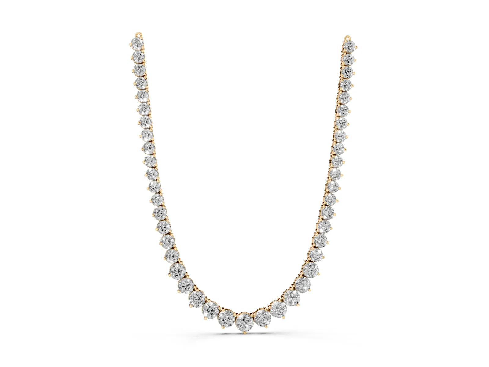 Round Diamond Tennis Necklace with Three-Prong Setting Yellow gold