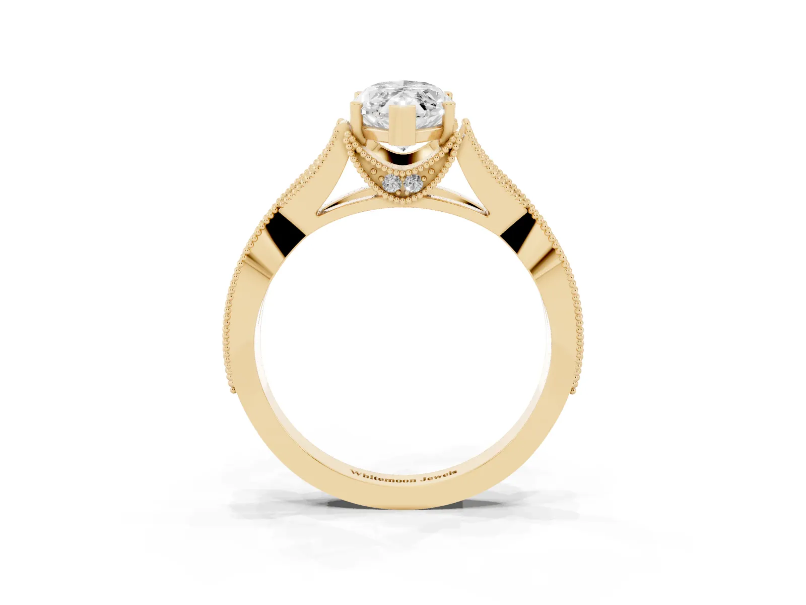 Marquise Cut Cut Diamond Twisted Band with Milgrain Pave Setting and Four-Prong Setting Yellow gold