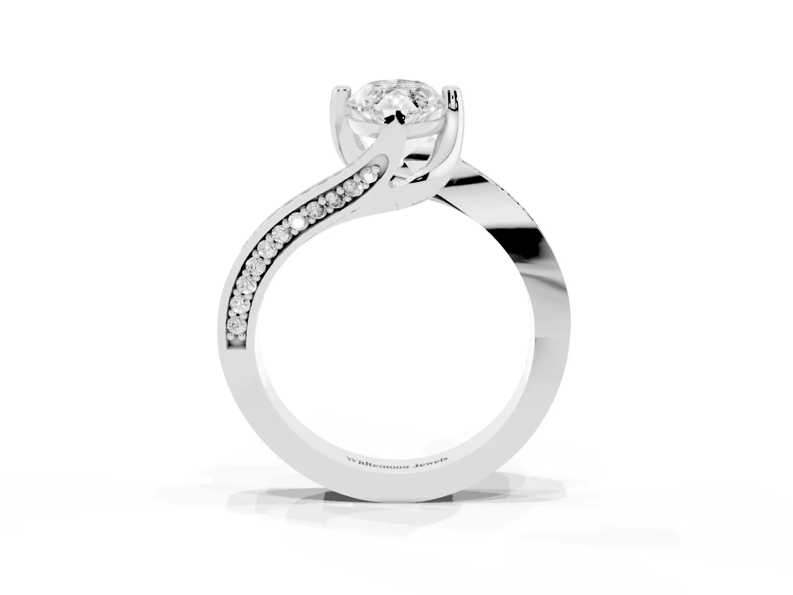 Marquise Cut Solitaire Diamond Twist Band with Pavé Setting and Four-Prong Setting Platinum