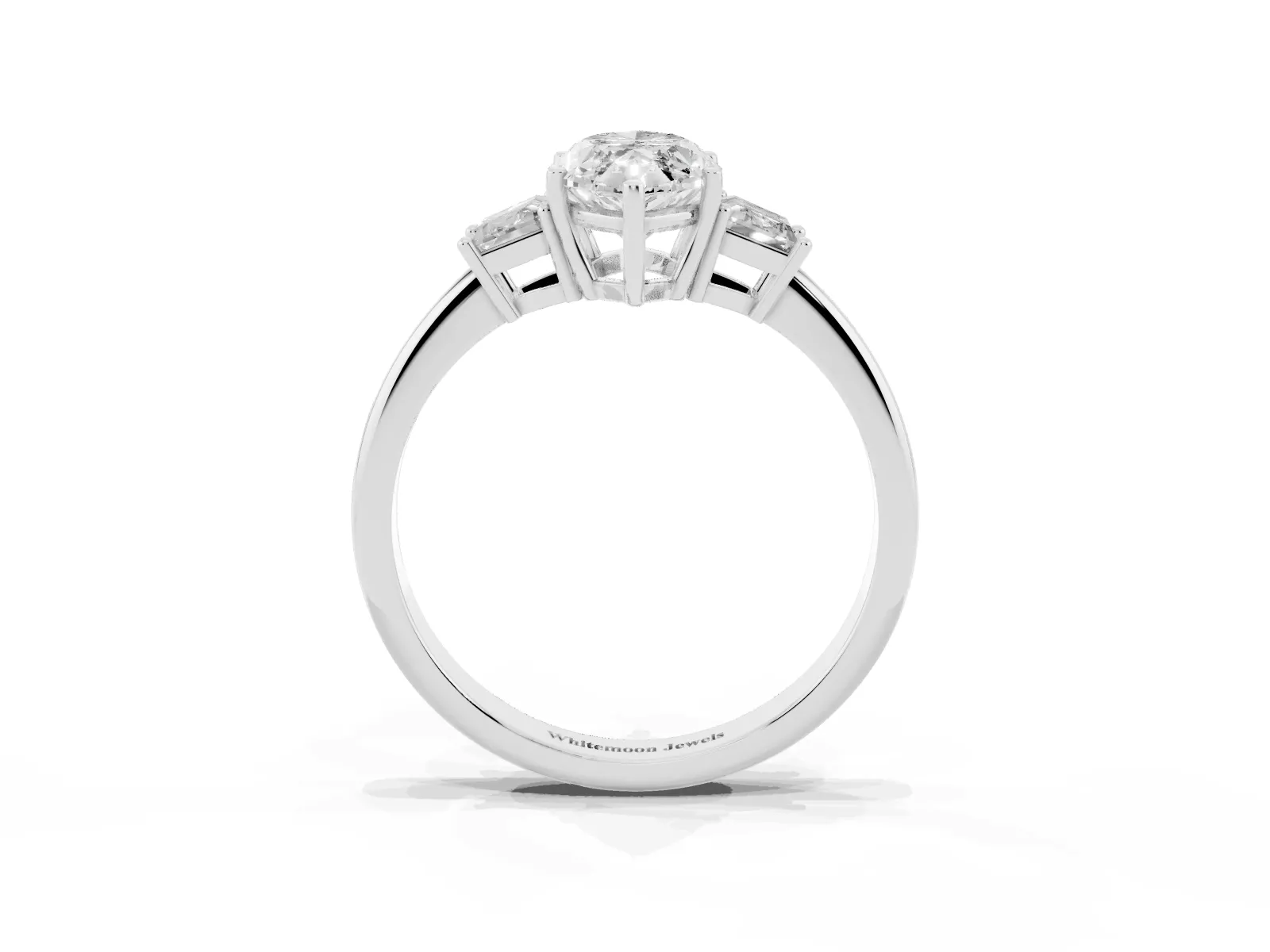 Marquise Cut Diamond Three-Stone Ring with Trapezoid Side Stones and Prong Setting Platinum