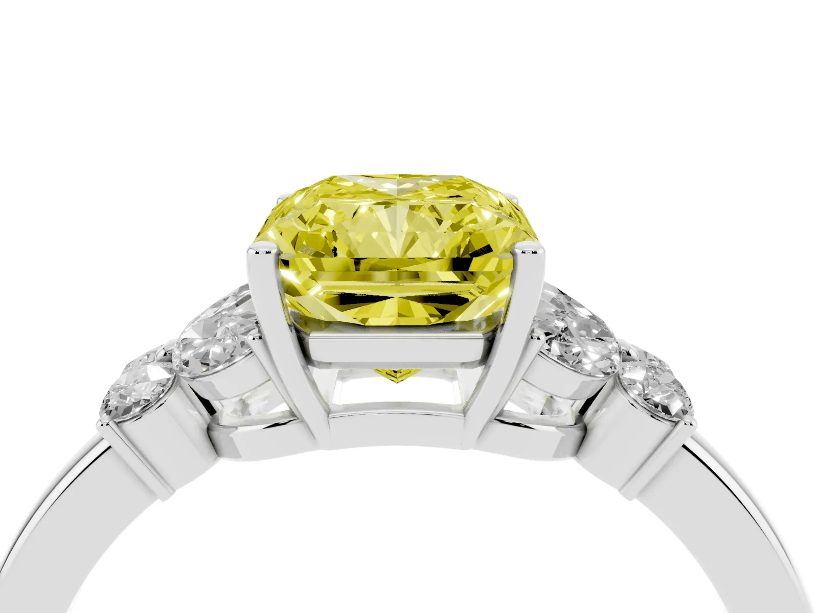 Fancy Yellow Radiant Cut Cut Solitaire Floral Diamond Ring with Four-Prong Setting Platinum