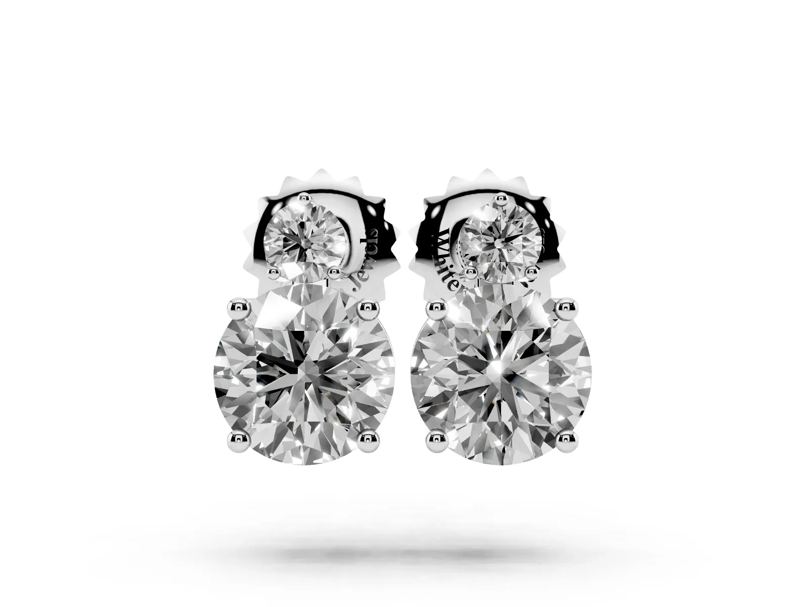 Round Diamond Basket-Set Stud Earrings with Diamond Accent Silver