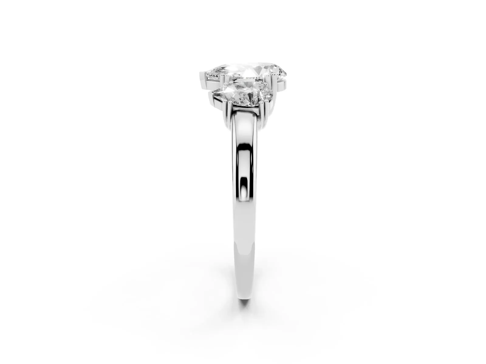 Three-Stone Pear Cut Cut Diamond Ring with Channel Set Band and Four-Prong Setting White gold