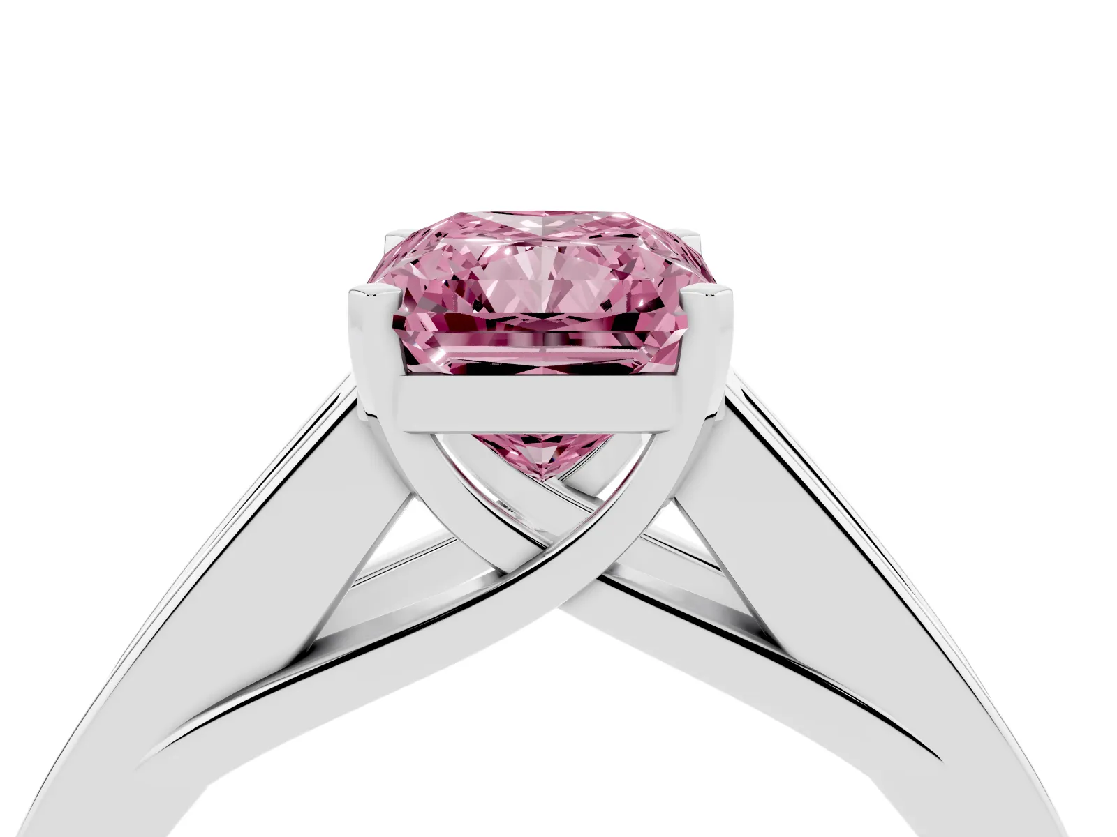 Fancy Pink Radiant Cut Cut Channel Set Solitaire Ring with Four-Prong Setting Platinum