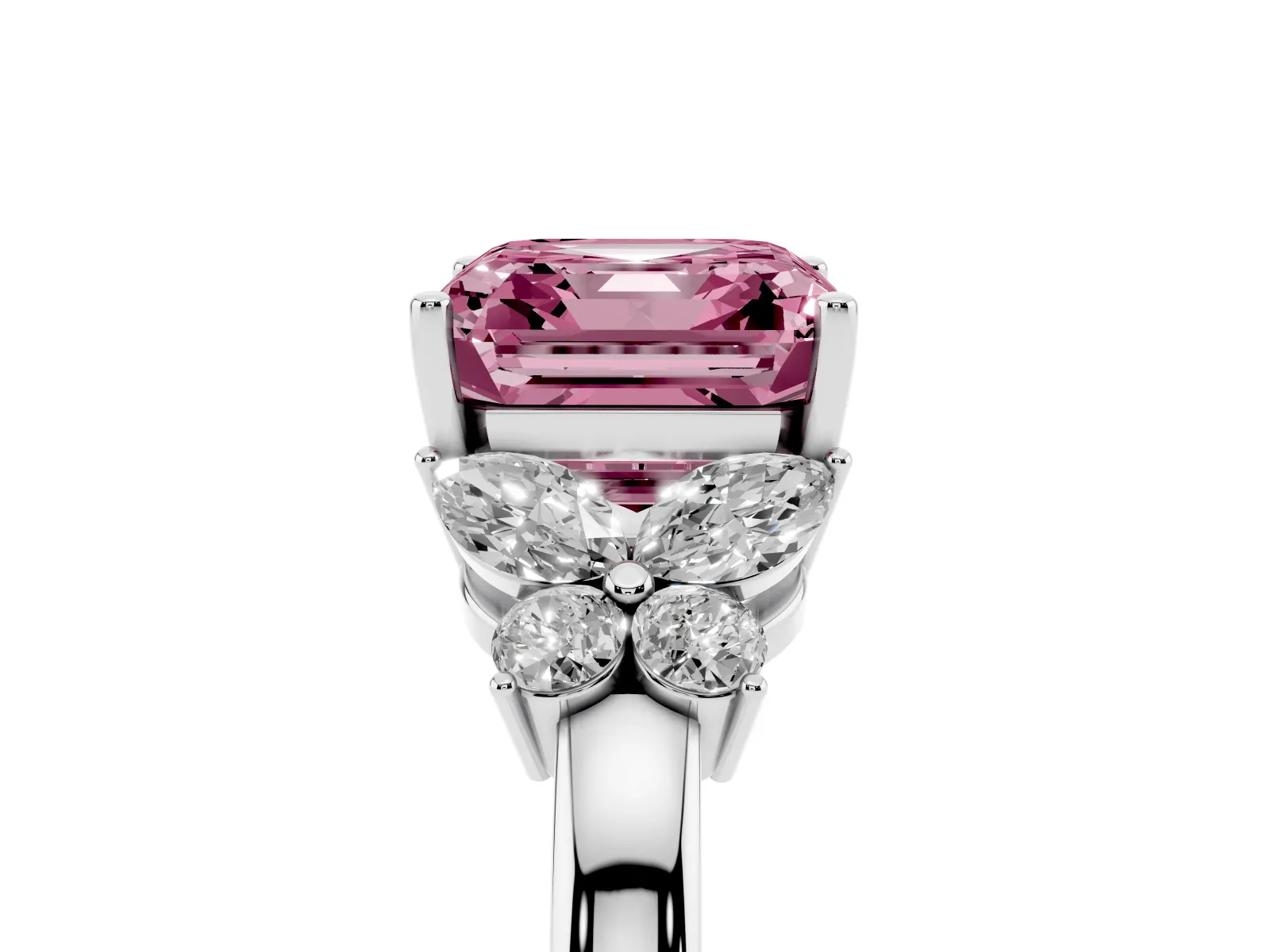 Fancy Pink Asscher Cut Cut Solitaire Floral Diamond Ring with Four-Prong Setting Platinum