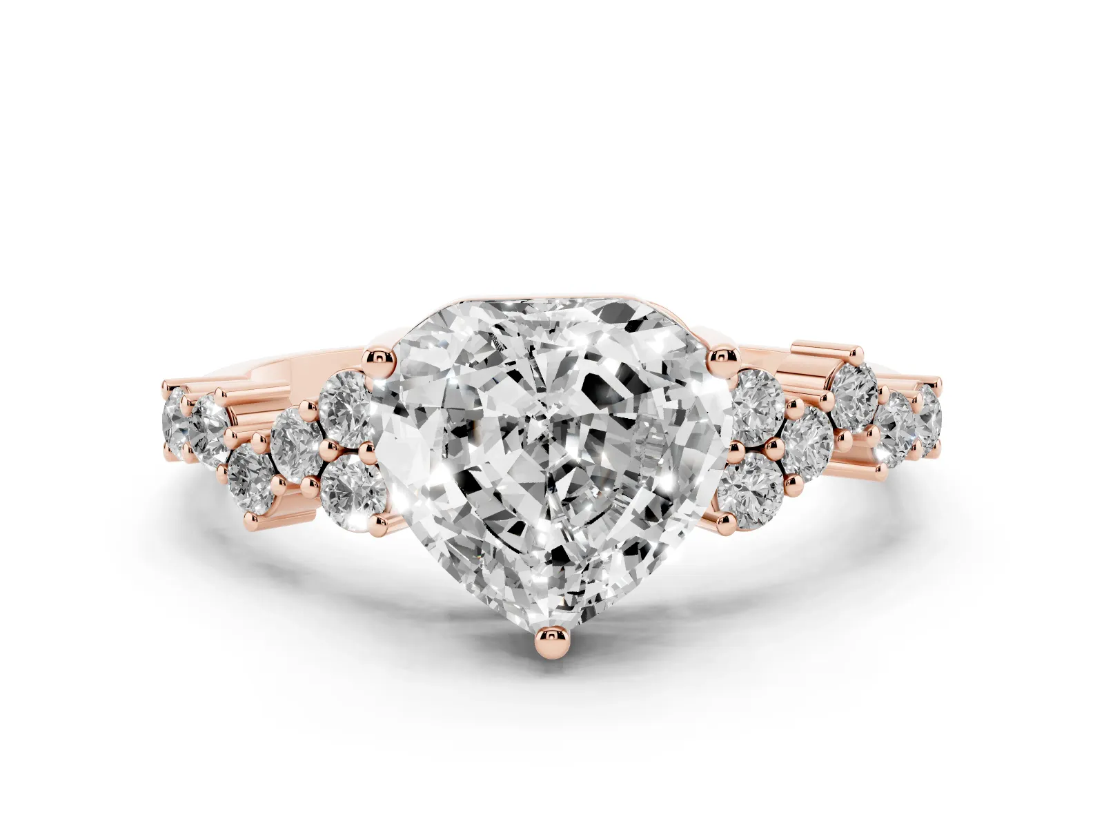 Heart Cut Diamond Scattered Round Accent Ring with Prong Setting Rose gold