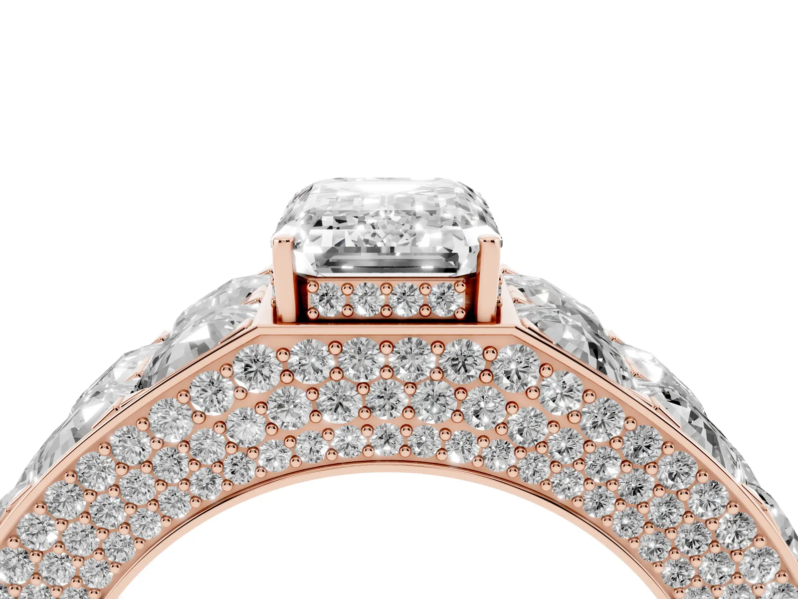 Emerald Cut Diamond Radiant Pavé Mens Ring Rose gold